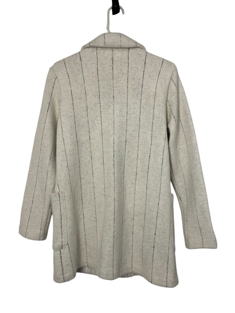 Rachel Zoe Womens M Wool Blend Coat Ivory Gray Striped Midline Lightweight - Picture 2 of 11
